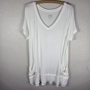 Logo ByLori Goldstein White Size LP Short Sleeve Tunic Shirt Pockets Petite Mesh
